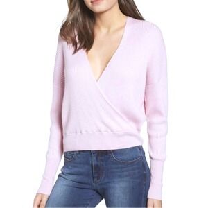 Leith Soft V-Neck Wrap Crop Sweater Womens XS Pink Lilac Ribbed Sexy Nordstrom